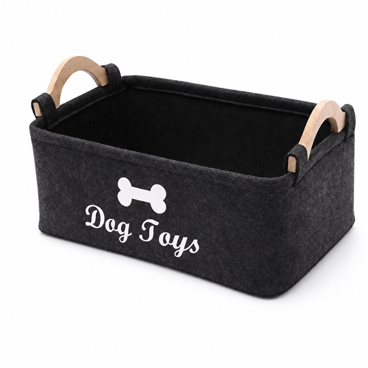 Furkly Dog Toy Storage Basket – Felt Pet Toy Bin with Handles for Dog Toys, Leashes, Treats & Accessories