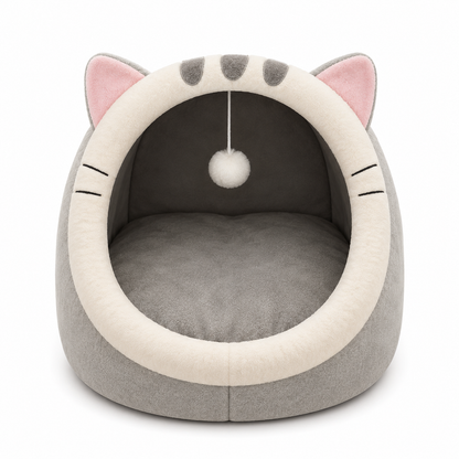 Furkly Cat Cave Bed – Cozy Plush Covered Cat Bed with Hideout for Sleeping, Napping & Lounging