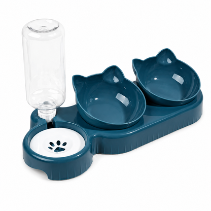 Furkly Cat Food and Water Bowl Set – Raised Pet Feeding Station with Gravity Water Bottle for Daily Meals