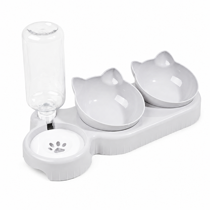 Furkly Cat Food and Water Bowl Set – Raised Pet Feeding Station with Gravity Water Bottle for Daily Meals
