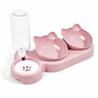 Furkly Cat Food and Water Bowl Set – Raised Pet Feeding Station with Gravity Water Bottle for Daily Meals