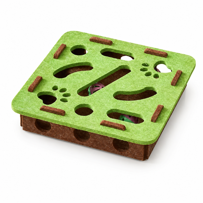 Furkly Cat Puzzle Maze Toy – Interactive Felt Play Box with Holes, Bell Ball & Treat-Hiding Game for Indoor Cats