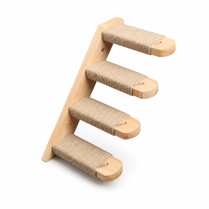 Furkly Wall Mounted Cat Stairway – Wooden 4-Step Climbing Shelf with Sisal Scratch Pads for Indoor Cats
