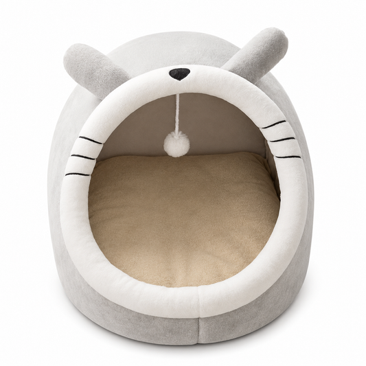 Furkly Cat Cave Bed – Cozy Plush Covered Cat Bed with Hideout for Sleeping, Napping & Lounging