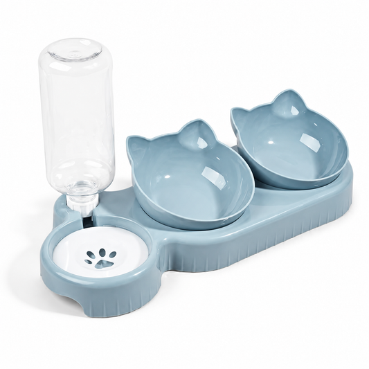 Furkly Cat Food and Water Bowl Set – Raised Pet Feeding Station with Gravity Water Bottle for Daily Meals