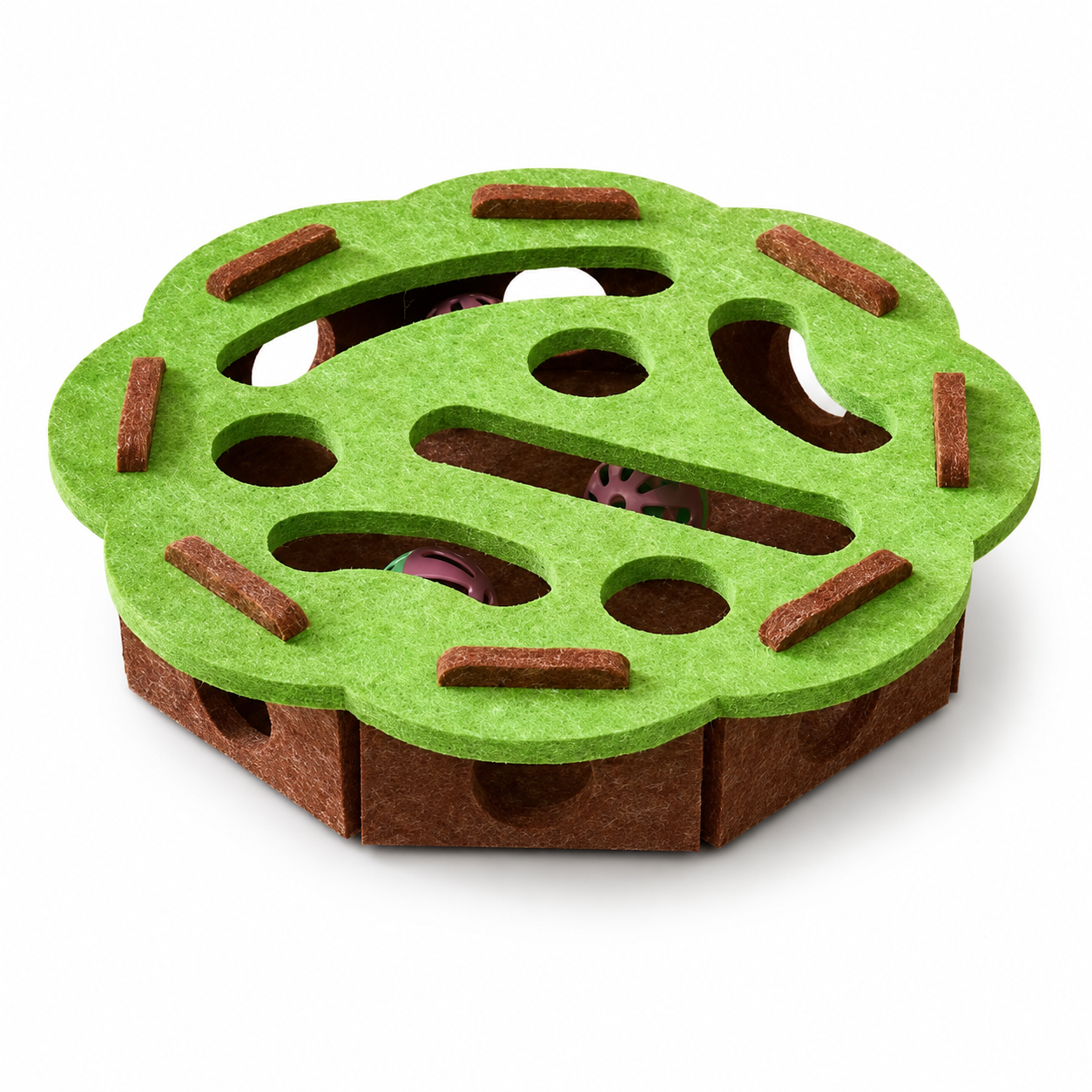 Furkly Cat Puzzle Maze Toy – Interactive Felt Play Box with Holes, Bell Ball & Treat-Hiding Game for Indoor Cats