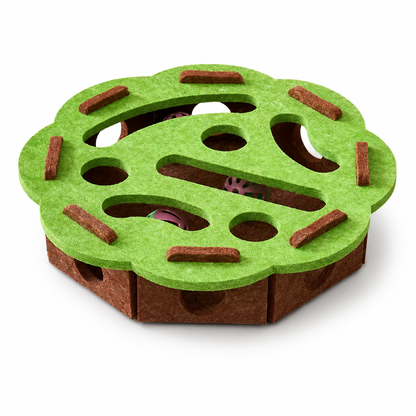 Furkly Cat Puzzle Maze Toy – Interactive Felt Play Box with Holes, Bell Ball & Treat-Hiding Game for Indoor Cats