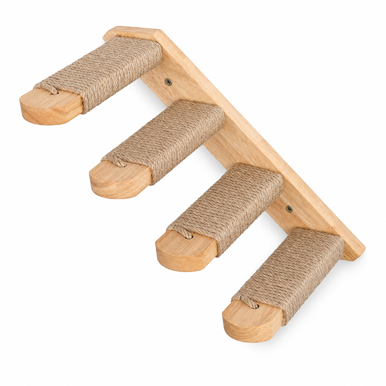 Furkly Wall Mounted Cat Stairway – Wooden 4-Step Climbing Shelf with Sisal Scratch Pads for Indoor Cats