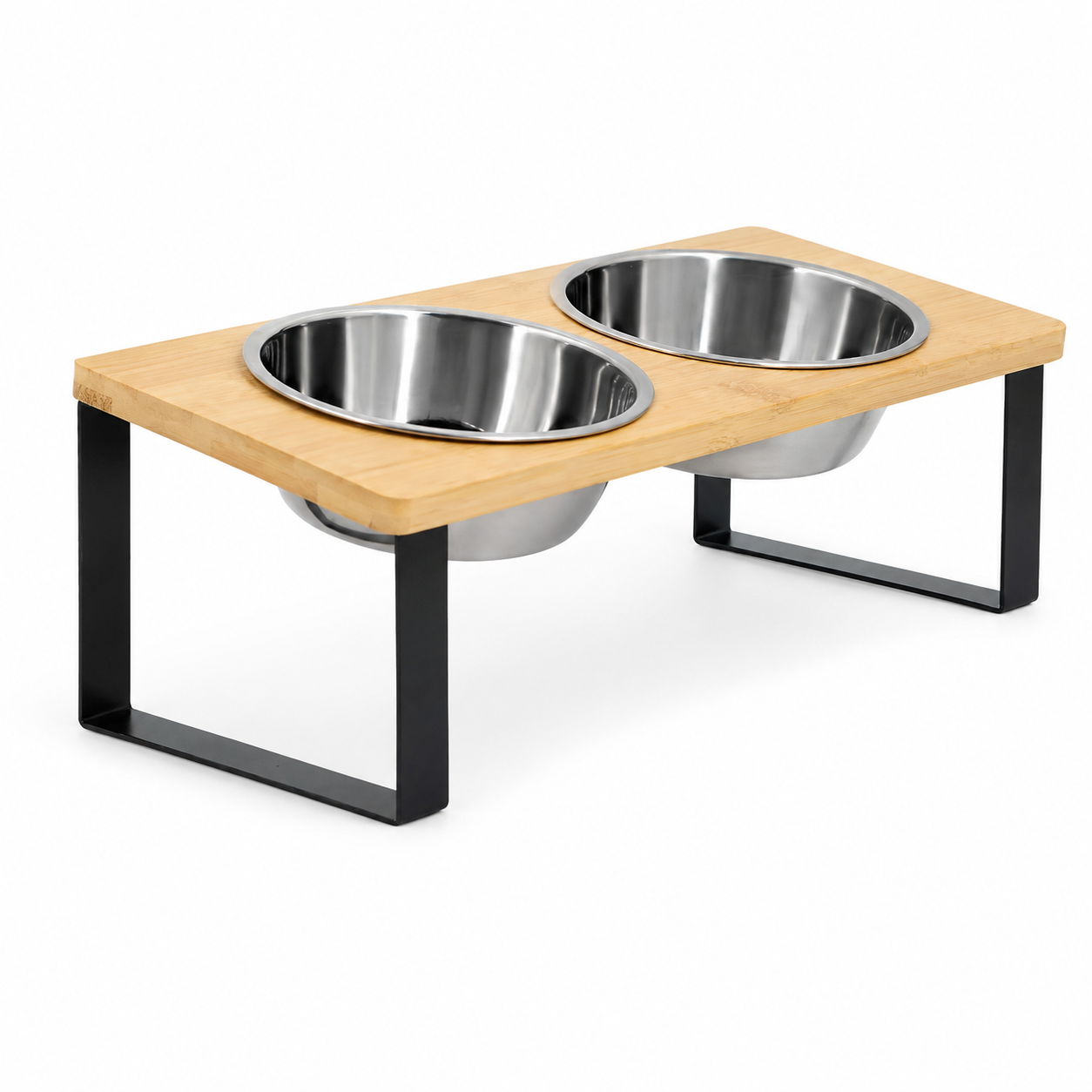 Furkly Elevated Cat Bowl Set – Raised Wooden Stand with Stainless Steel Food & Water Bowls for Daily Feeding