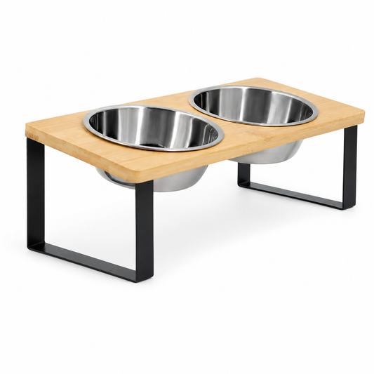 Furkly Elevated Cat Bowl Set – Raised Wooden Stand with Stainless Steel Food & Water Bowls for Daily Feeding
