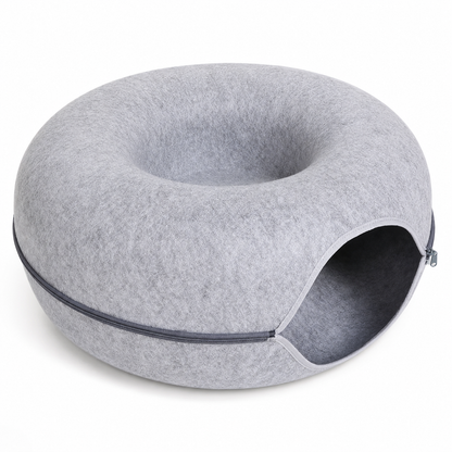 Furkly Cat Tunnel Bed – Donut Cat Bed with Built-In Play Tunnel for Hiding, Lounging & Indoor Play