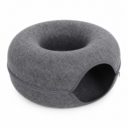 Furkly Cat Tunnel Bed – Donut Cat Bed with Built-In Play Tunnel for Hiding, Lounging & Indoor Play