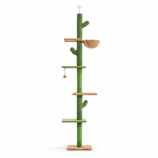 Furkly Floor-to-Ceiling Cat Tree – Tall Cactus Cat Tower with Scratching Posts, Perches & Hammock