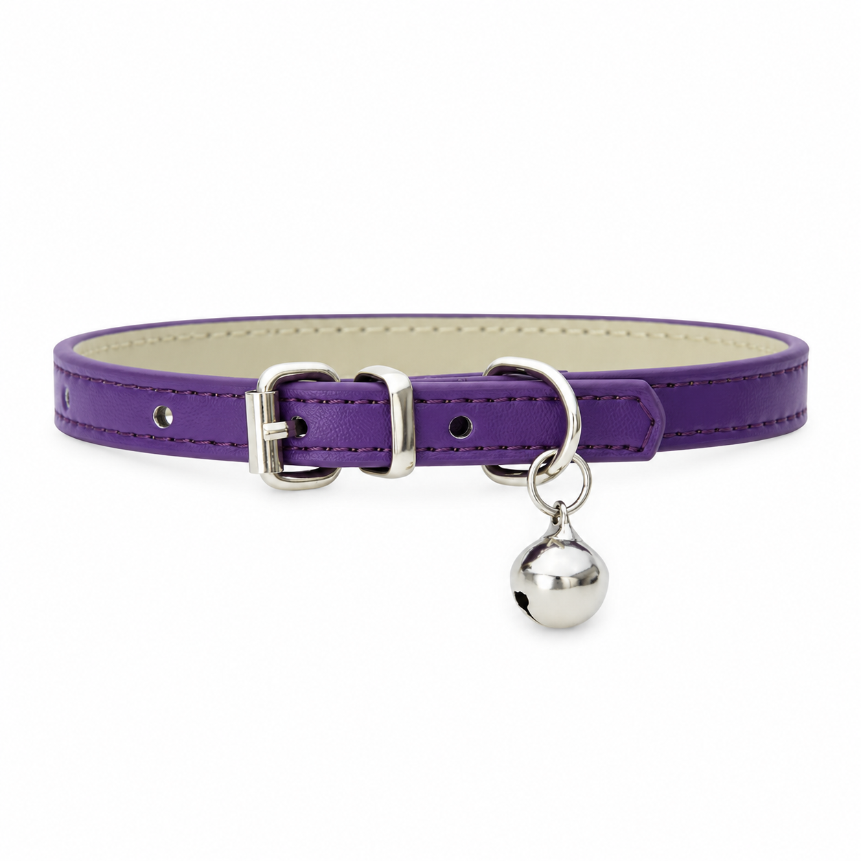 Furkly Leather Cat Collar – Adjustable Soft Padded Collar with Bell & Metal Buckle for Cats and Kittens