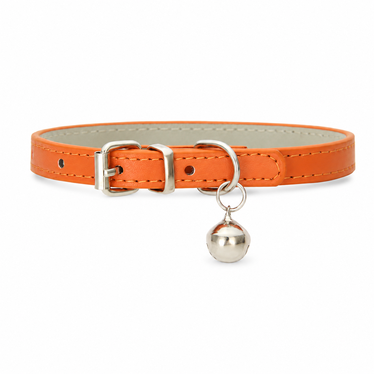 Furkly Leather Cat Collar – Adjustable Soft Padded Collar with Bell & Metal Buckle for Cats and Kittens