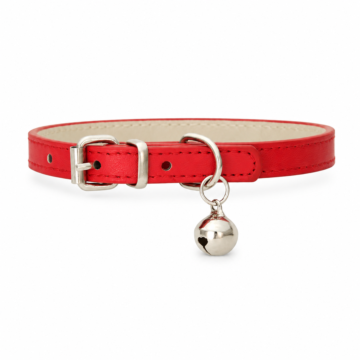 Furkly Leather Cat Collar – Adjustable Soft Padded Collar with Bell & Metal Buckle for Cats and Kittens