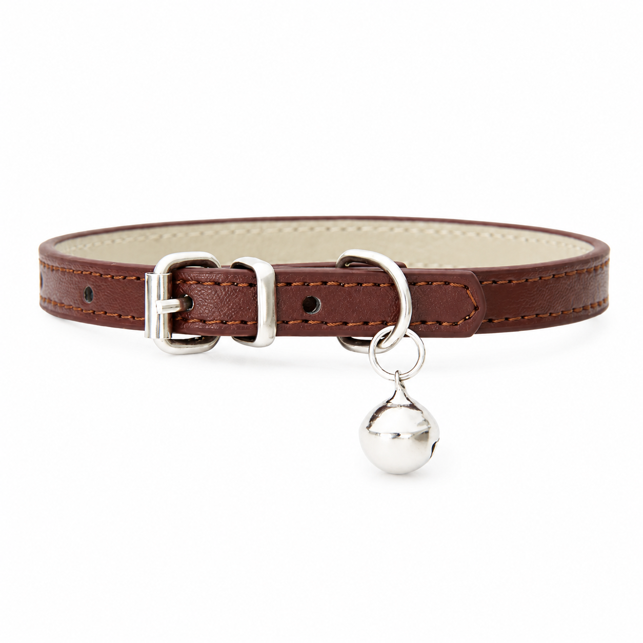 Furkly Leather Cat Collar – Adjustable Soft Padded Collar with Bell & Metal Buckle for Cats and Kittens