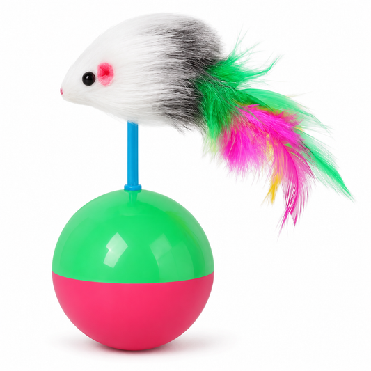 Furkly Cat Mouse Tumbler Toy – Interactive Feather Teaser Toy for Kittens, Chasing, Swatting & Indoor Play