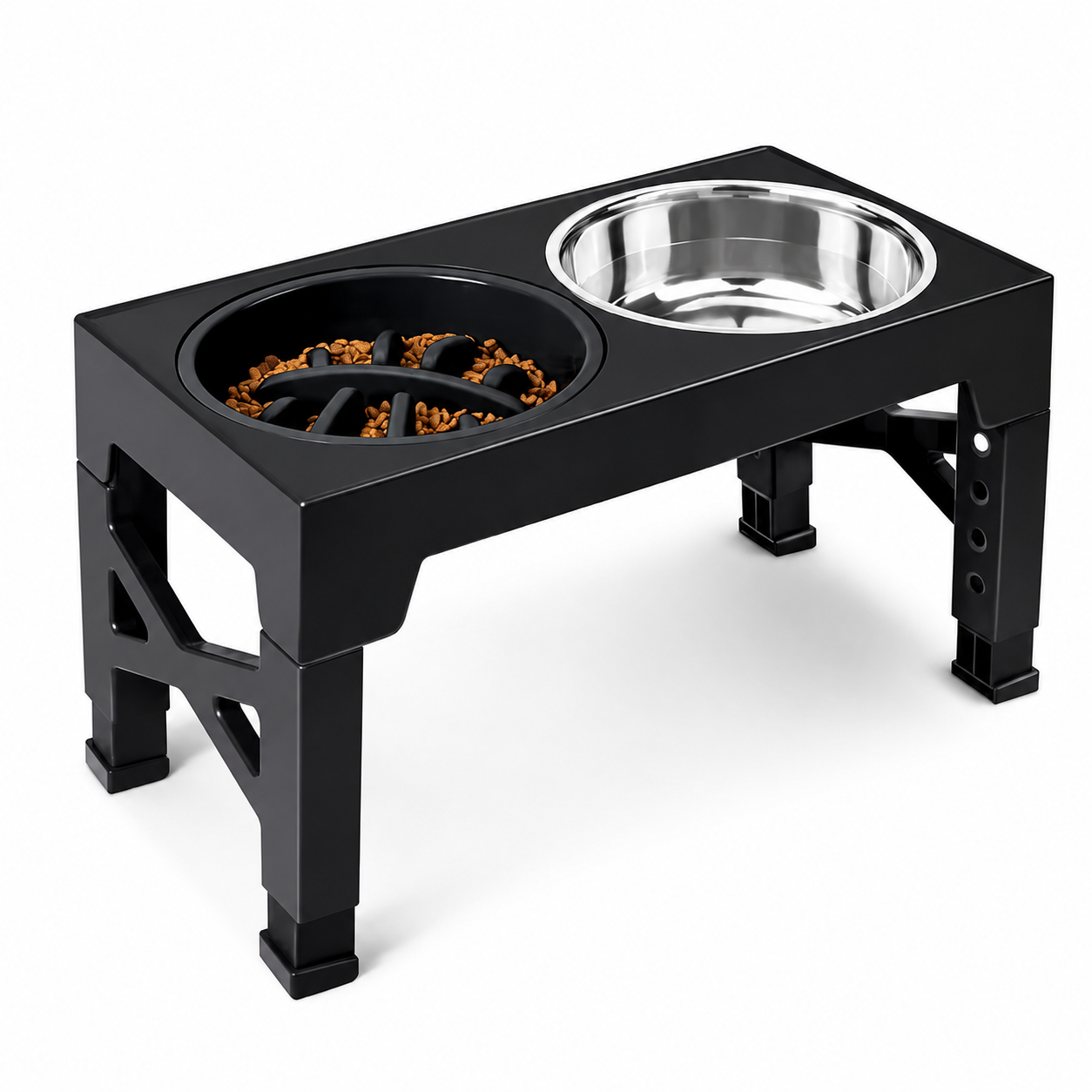 Furkly Elevated Dog Bowl Stand – Adjustable Raised Pet Feeder with Slow Feeder Bowl & Stainless Steel Water Bowls