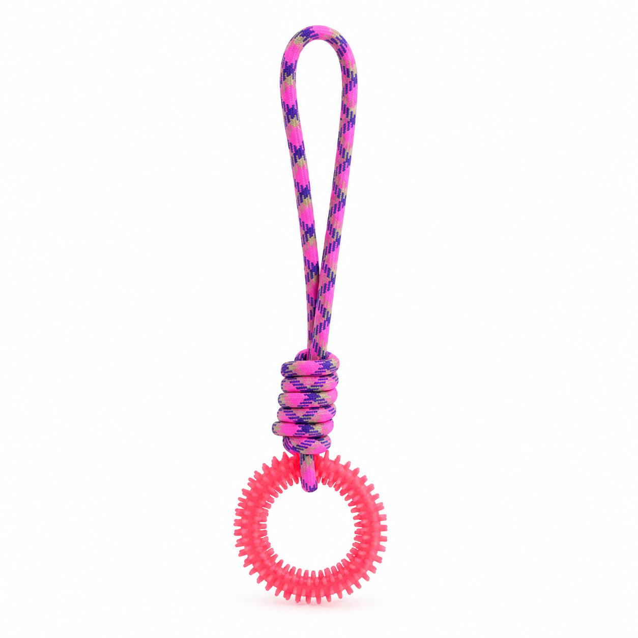 Furkly Rope Ring Dog Toy – Spiked Chew Ring with Rope Handle for Tug, Fetch, Teething & Interactive Play