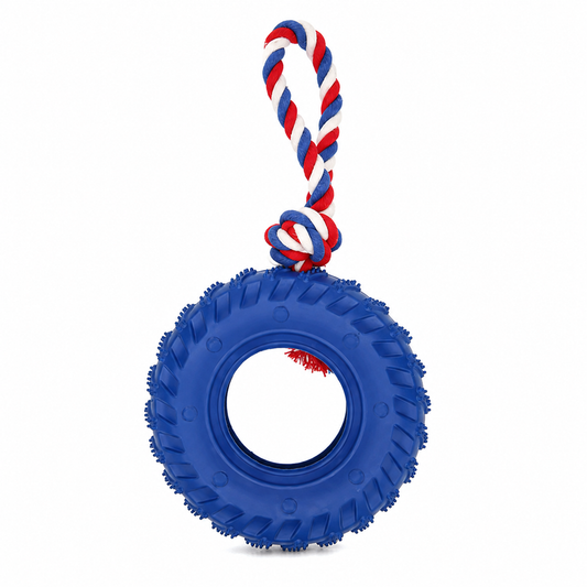 Furkly Rubber Tire Rope Dog Toy – Heavy-Duty Chew Tire with Cotton Rope for Tug of War, Fetch & Interactive Play